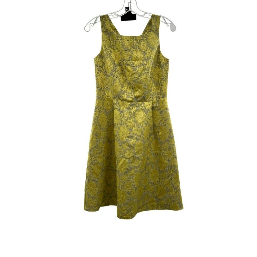 Tu Women's Sleeveless A-Line Knee Length Dress Yellow Floral Size 8 Zip